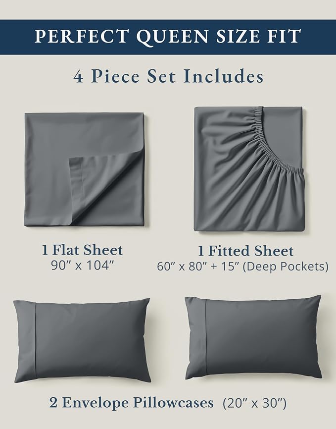 LANE LINEN Sustainably Produced 100% Organic Cotton Queen Size Bed Sheets - Image 4