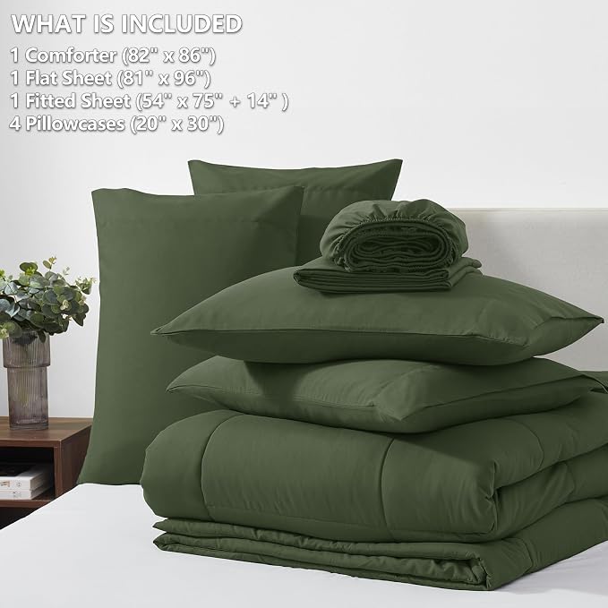 CozyLux Full Size Comforter Sets Olive Green, 7 Pieces Bed in a Bag, All Season - Image 6