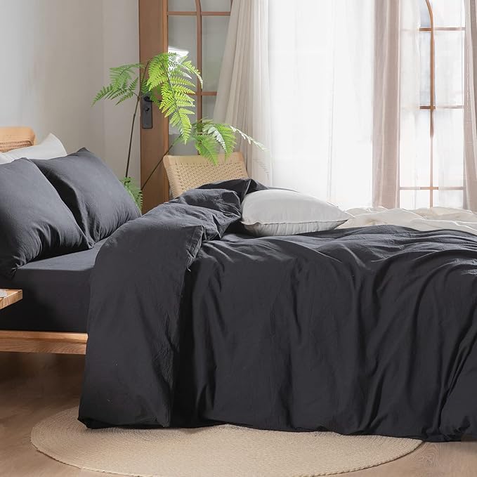BESTOUCH Duvet Cover Set 100% Washed Cotton Linen Feel Super Soft Comfortable - Image 3