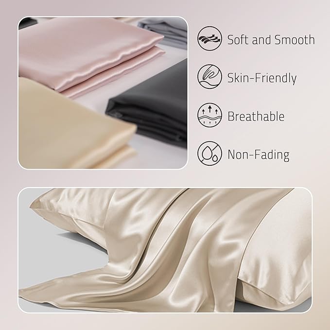 Gabire Mulberry Silk Pillow Cases Set of 2, Both Sides Real Silk Pillowcase - Image 2