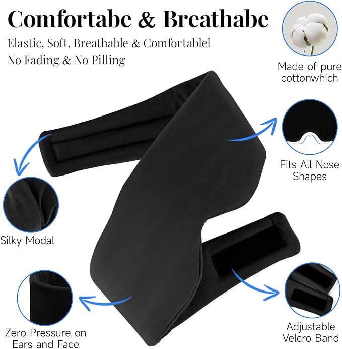 Cotton Sleep Eye Mask for Women Men, 100% Blocking Light Eye Mask Sleeping for - Image 3