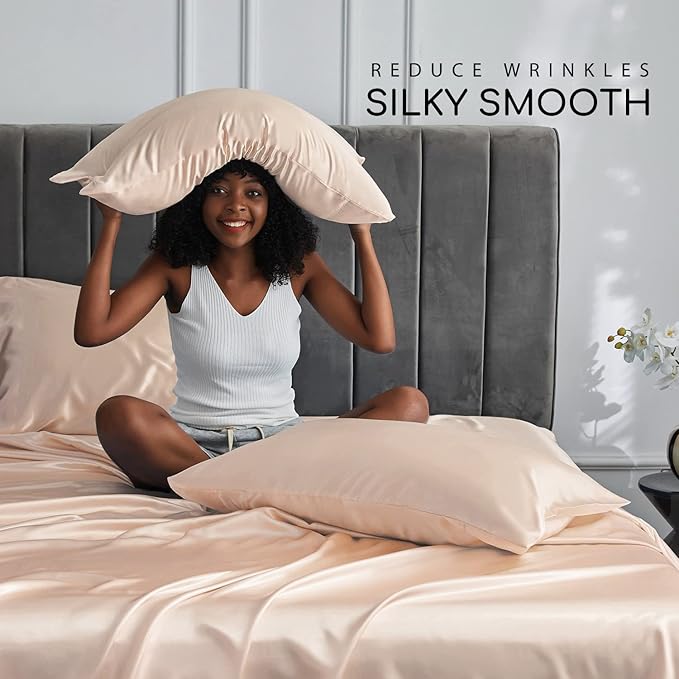 MR&HM Satin Bed Sheets, King Size Sheets Set - Image 3