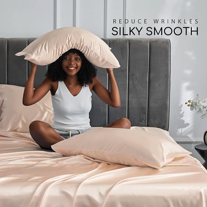 MR&HM Satin Bed Sheets, California King Size Sheets Set - Image 3