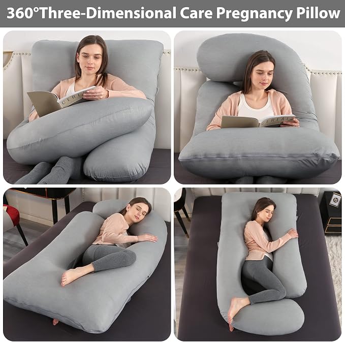 Elover Pregnancy Pillows, U-Shape Full Body Pillow Cooling Cover Dark Grey - Image 3