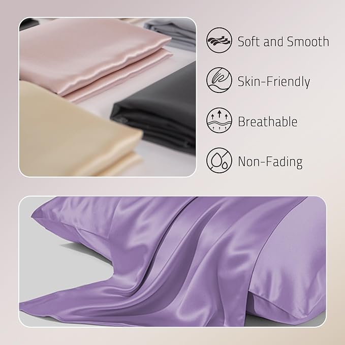 Gabire Mulberry Silk Pillow Cases Set of 2, Both Sides Real Silk Pillowcase - Image 2