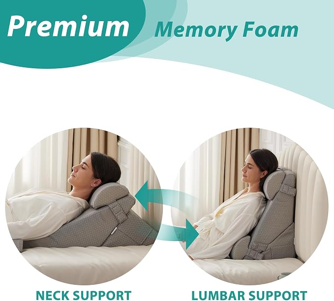 Bedluxe Adjustable 4pcs Bed Wedge Pillow Set, Memory Foam Wedge Pillows Post - Image 4