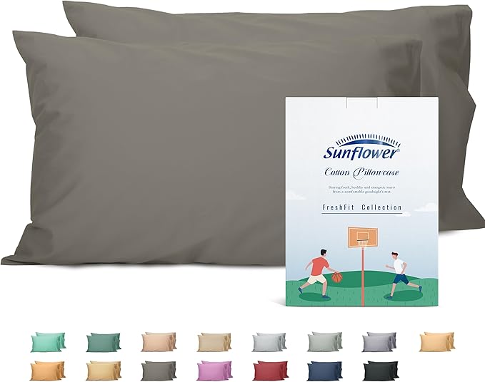 Sunflower King Pillowcases Set of 2, 100% Cotton King Size Pillow Cases 2 by SunflowerHometexUS