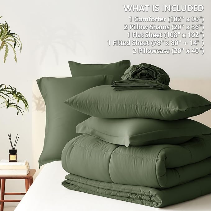 CozyLux King Size Comforter Set Olive Green - Image 7