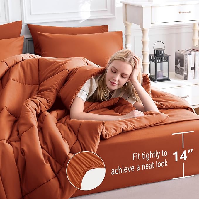 CozyLux Full Size Comforter Sets Terracotta, 7 Pieces Bed in a Bag, Burnt - Image 5