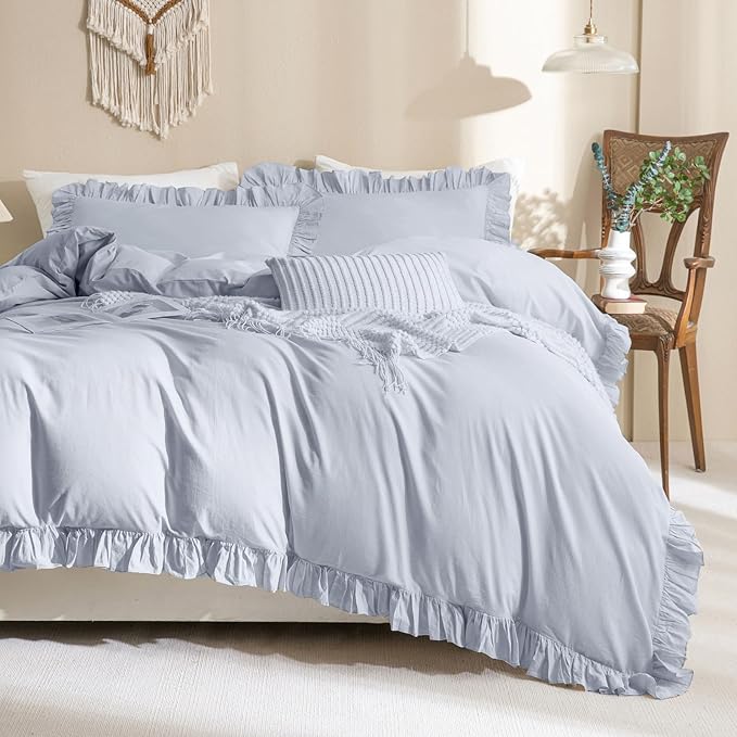 QSH Ruffle Duvet Cover Queen Size Washed Cotton by QSH