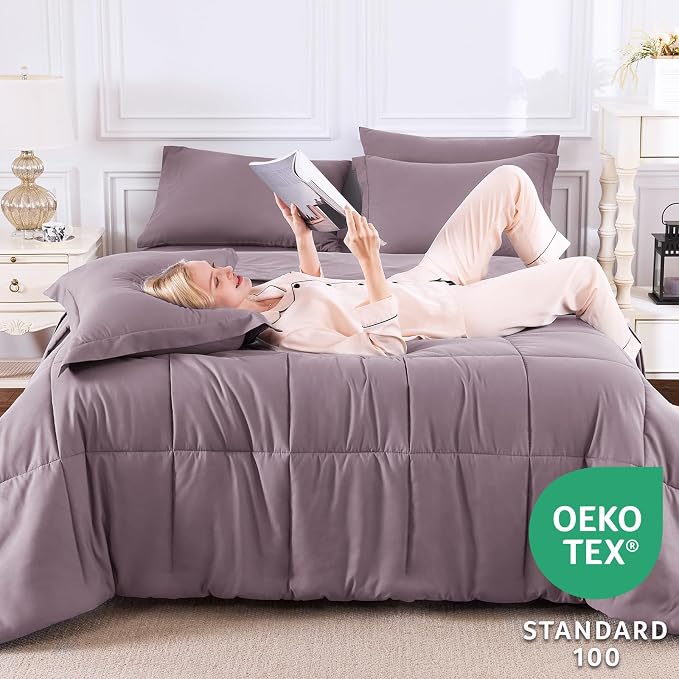 CozyLux King Size Comforter Set Dusty Purple - Image 3