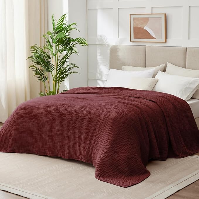 100% Cotton Muslin Blanket Queen 90" x 90", 6 Layers Breathable and Lightweight - Image 2