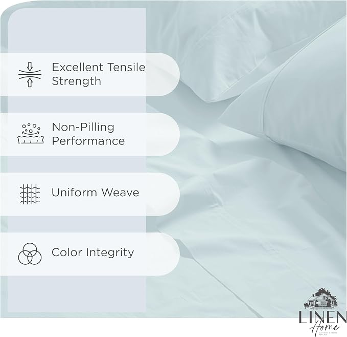 Linen Home 100% Cotton Percale Sheets Queen Size, Deep Pocket, 4 Pieces Set - Image 2