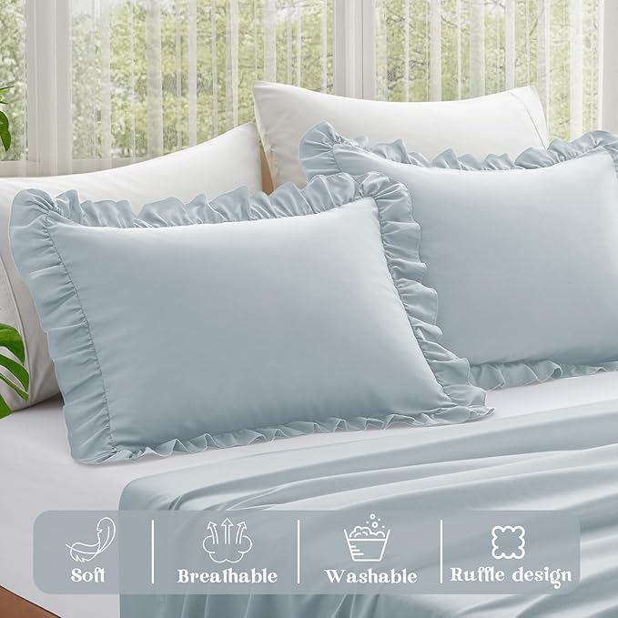 KKJIAF Ruffle Pillow Cases King Size Set of 2, Ruffled Pillow Covers - Image 4