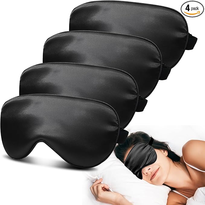4 Pack Silky Sleep Masks for Women Men, JroyJoy 100% Blackout and Super Soft by JroyJoy