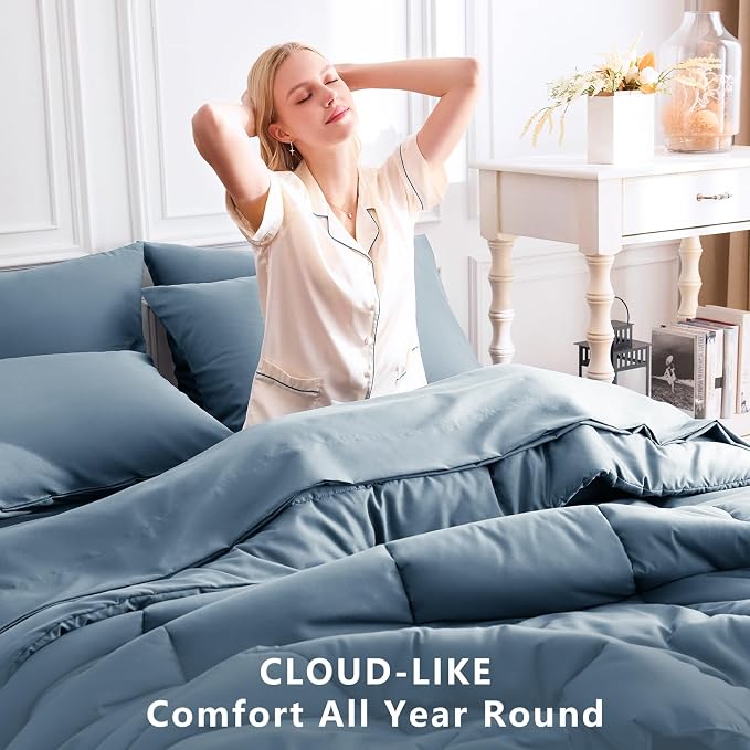 CozyLux Queen Comforter Set Mineral Blue, 7 Pieces Bed in a Bag, All Season - Image 4