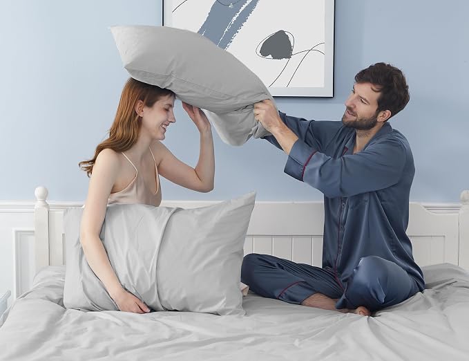 Pillow Cases, King Size Cotton Percale Weave Pillowcases, Pre-Shrunk Breathable - Image 2