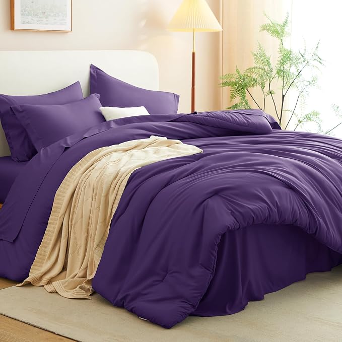 CozyLux Queen Comforter Set Purple, 7 Pieces Bed in a Bag Queen Comforter Set - Image 7