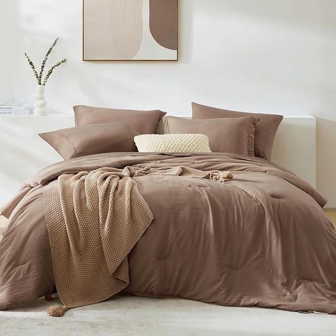 WRENSONGE Full Size Comforter Sets, 7 Pieces Soft Brown Bed in a Bag by WRENSONGE