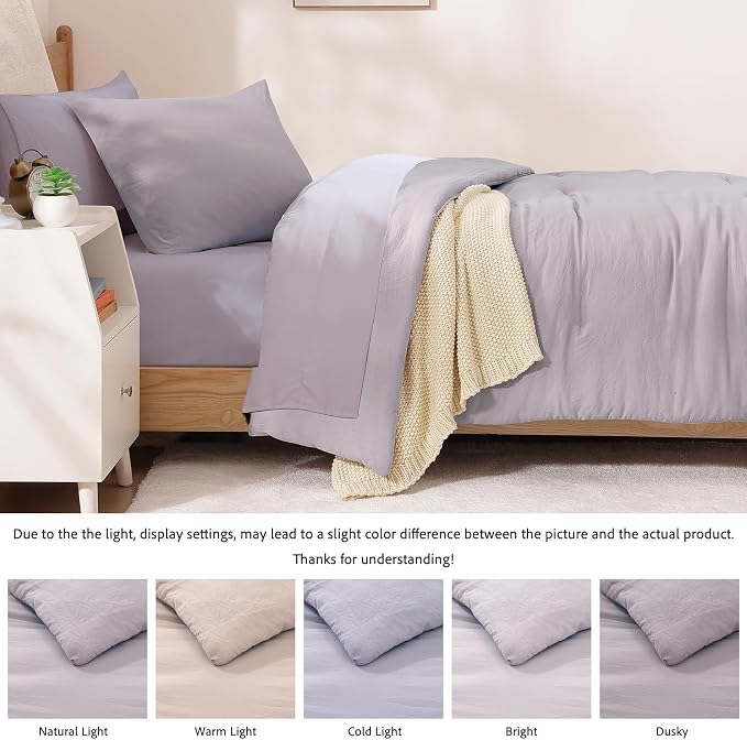 WRENSONGE Twin Comforter Set- 5 Pieces Lilac Twin Bed in a Bag, All Season Twin - Image 4