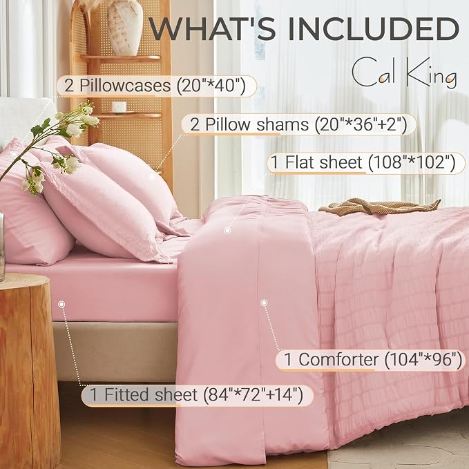 MUXHOMO 7 Pieces California King Comforter Set, Seersucker Bed in a Bag Cal - Image 4