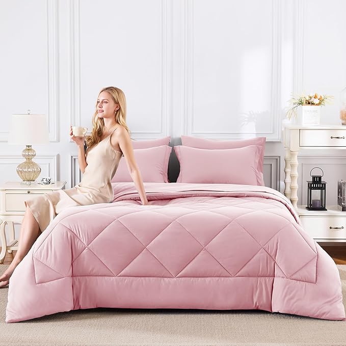 CozyLux Queen Comforter Set Pink - Image 7