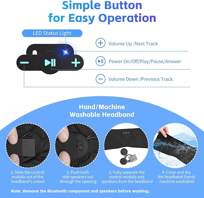 Sleep Headphones Bluetooth 6.0 Headband, 20Hr Headband Headphones - Image 7