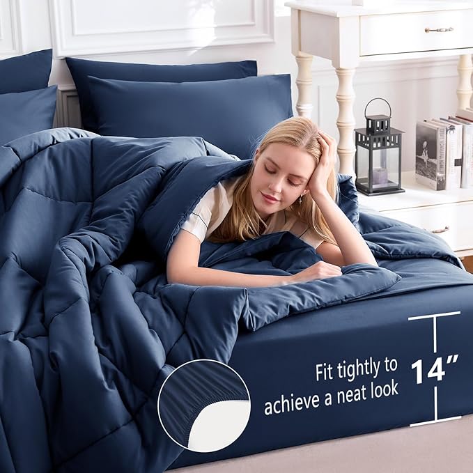 CozyLux Oversized King Comforter Sets Navy Blue, 7 Pieces Bed in a Bag - Image 5