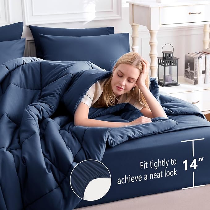 CozyLux Full Size Comforter Sets Navy Blue, 7 Pieces Bed in a Bag, All Season - Image 5