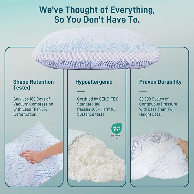 Sylvaris Shredded Memory Foam Cooling Soft Bamboo Viscose Pillow King Size - Image 7