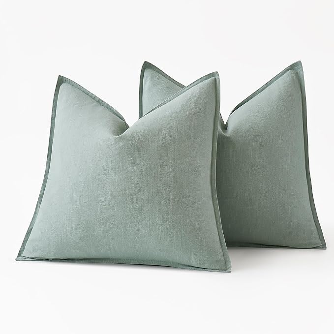 MIULEE Decorative Linen Euro Sham Pillow Covers 24x24 Aqua Green ​Boho - Image 6