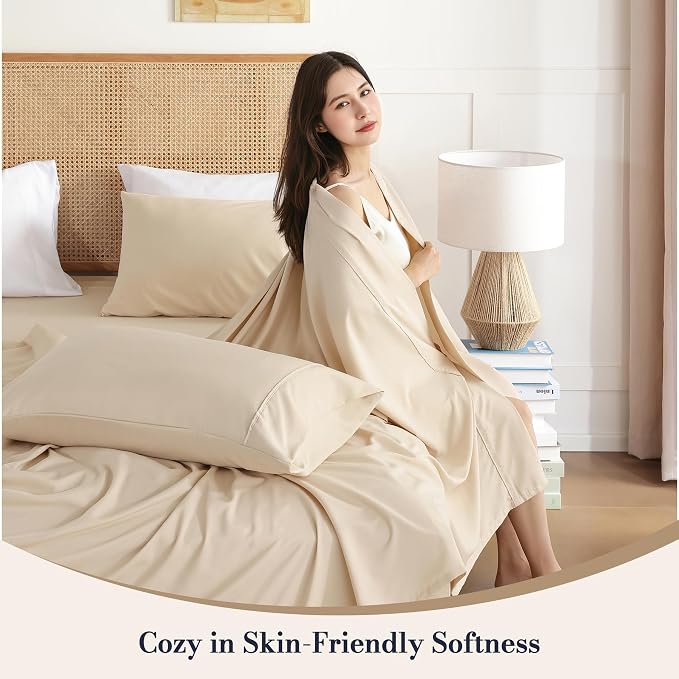 Twin Sheet Set 3 Piece, Wrinkle Free, Oeko-Tex Certified Bedsheets，Cream - Image 2