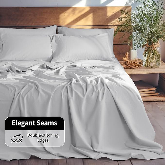 LBRO2M 100% Pure Linen Sheet Set Deep Pocket Up to 16" Bed Sheets Sets - Image 4