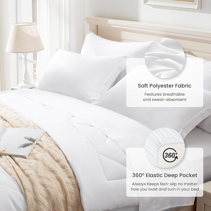Love's cabin Twin XL Comforter Set White, 5 Pieces Twin XL Bed in a Bag - Image 4
