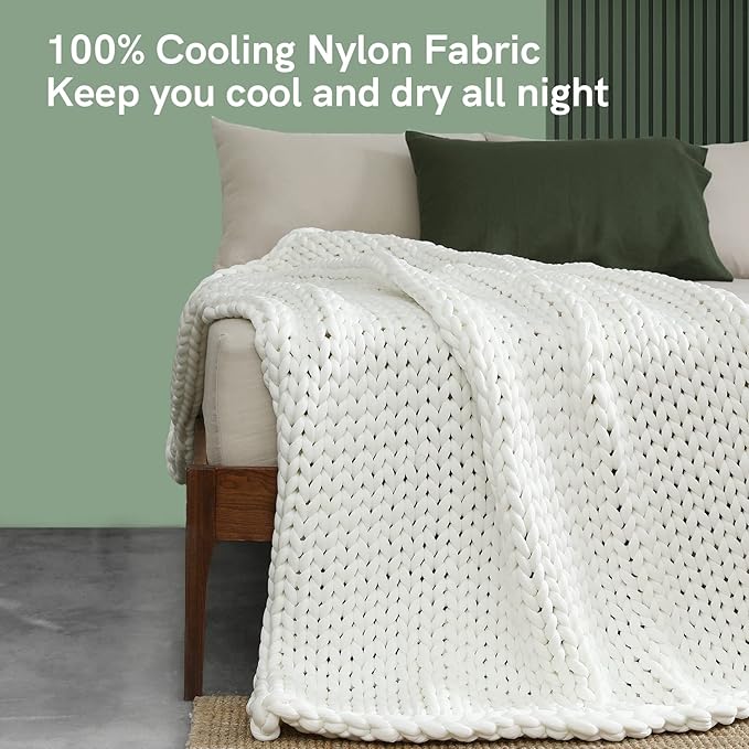 YnM Cooling Weighted Blanket, Handmade Chunky Yarn Knitted Design, Temperature - Image 4