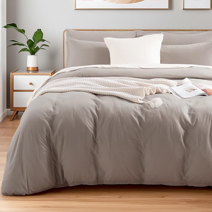 NEXHOME PRO Duvet Cover Set King Size Linen Look Organic Natural 100% Washed by NEXHOMEPRO