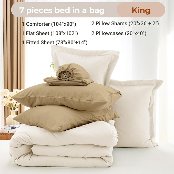 MUXHOMO 7 Pieces King Comforter Set, Soft Bed in a Bag King Size, All Season - Image 4