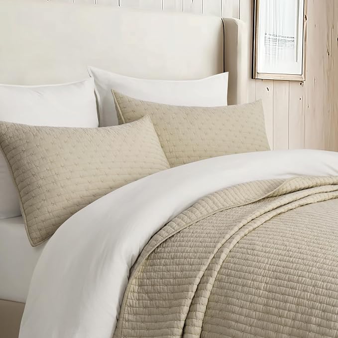 EVERGRACE Cross Stitch Pre-Washed Cotton Quilt Bedding Set King Size, Oversized - Image 2