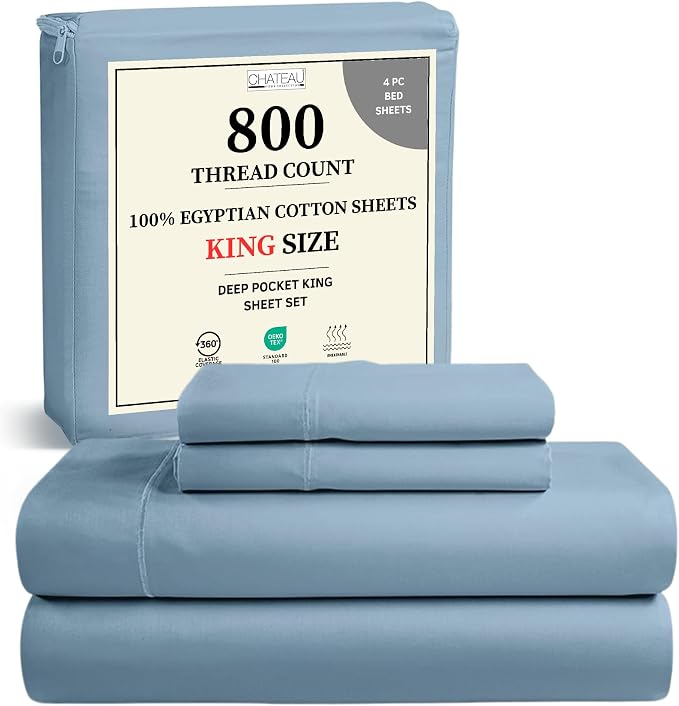 100% Egyptian Cotton Sheets For King Size Bed, 800 Thread Count Sateen Weave by CHATEAUHOMECOLLECTION