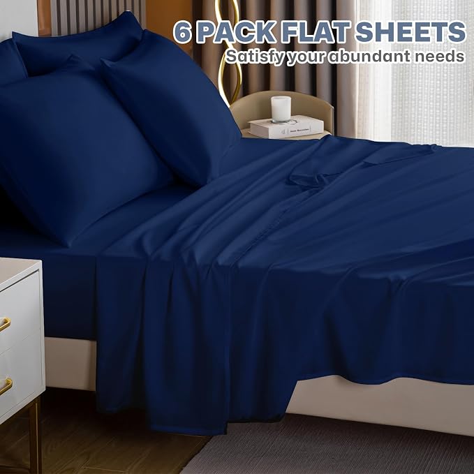 Lavisun Queen Flat Sheets 6 Pack, Brushed Microfiber Bed Sheets, Soft & - Image 2