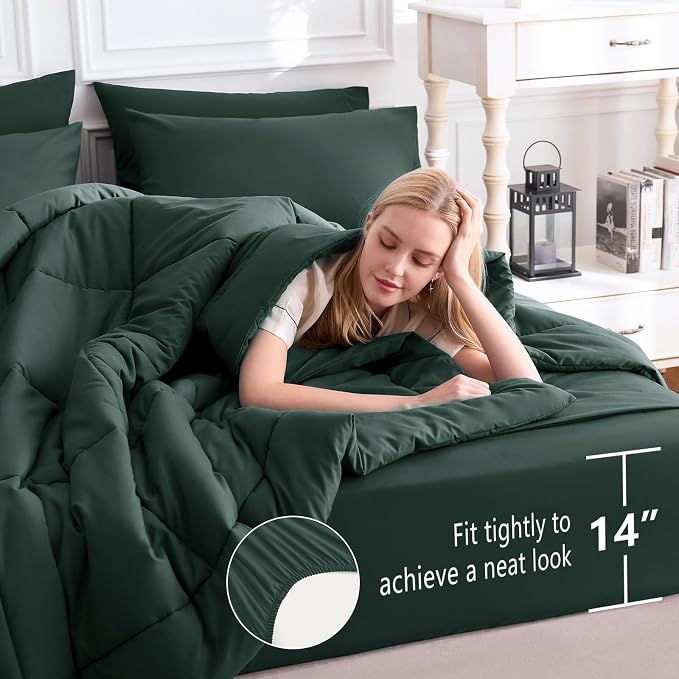 CozyLux King Size Comforter Set Forest Green, 7 Pieces Bed in a Bag, All Season - Image 5