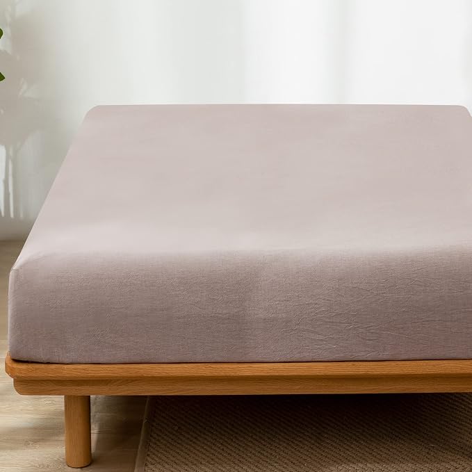 MooMee Fitted Bottom Sheet Only 100% Washed Cotton Linen Like Textured - Image 4