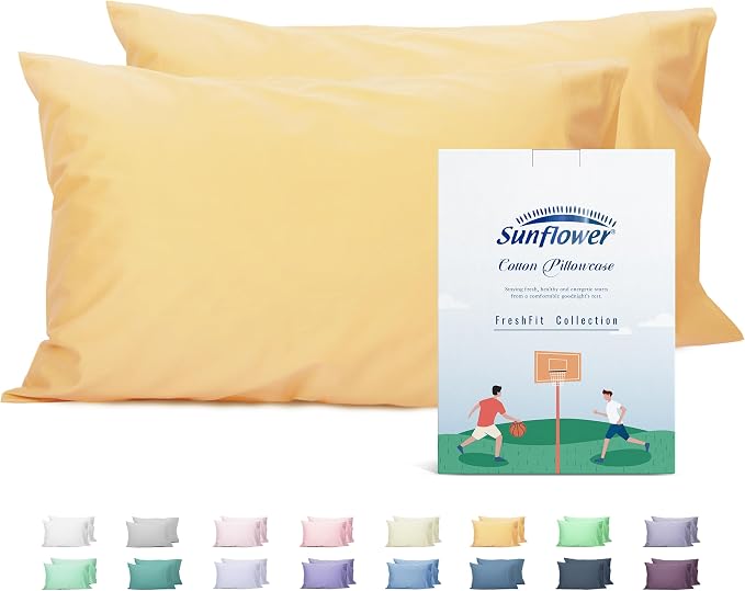 Sunflower Queen Pillowcases Set of 2, 100% Cotton Queen Pillow Cases 2 by SunflowerHometexUS