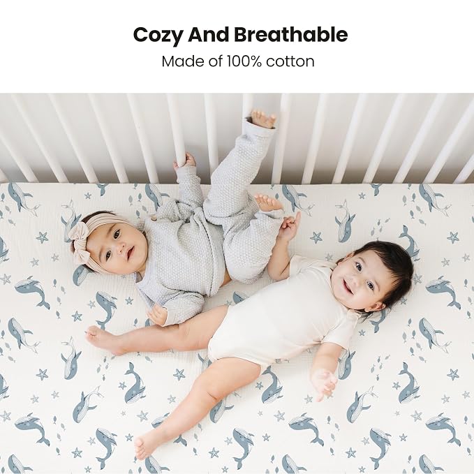 Konssy Muslin Crib Sheets 2 PCS, 100% Cotton Baby Crib Sheets - Image 2