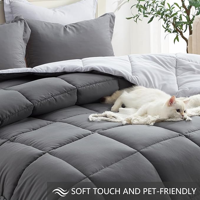 Homelike Moment California King Comforter Set Grey, Lightweight Cal King - Image 4