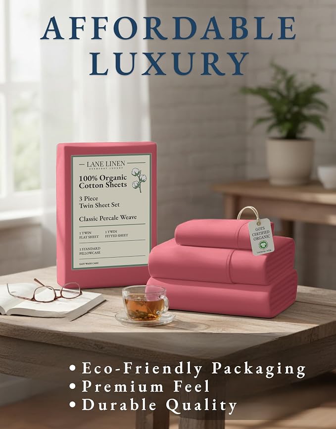 LANE LINEN Eco Friendly 100% Organic Cotton Twin Bed Sheet Set, Soft & - Image 8