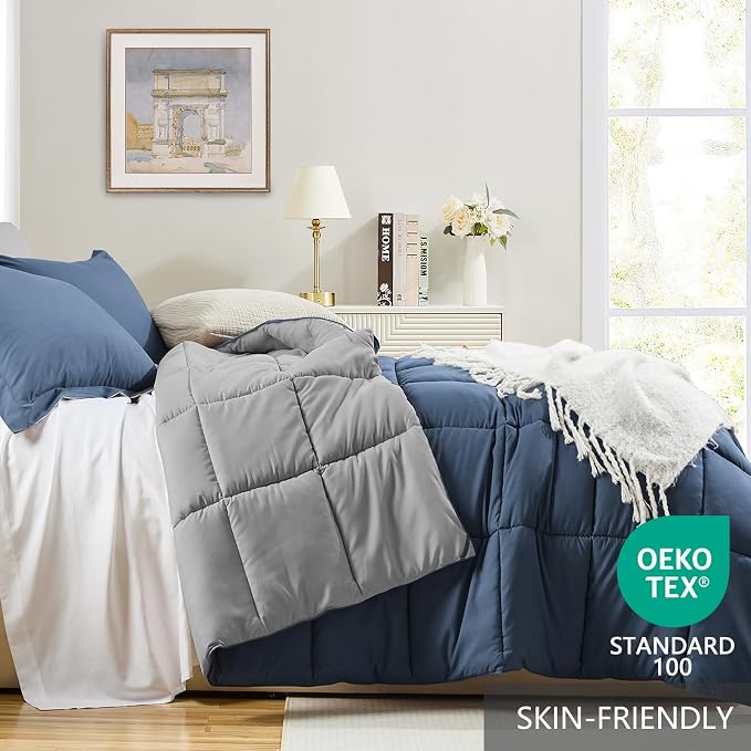 Homelike Moment Queen Comforter Set Blue, Comforters Queen Size Set Lightweight - Image 3