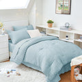 HYMOKEGE Lake Blue Twin XL Comforter Set Seersucker 5 Pieces, All Season Luxury by HYMOKEGE