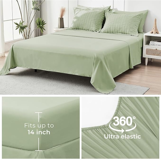 HYMOKEGE Light Green California King Comforter Set Seersucker 7 Pieces - Image 7