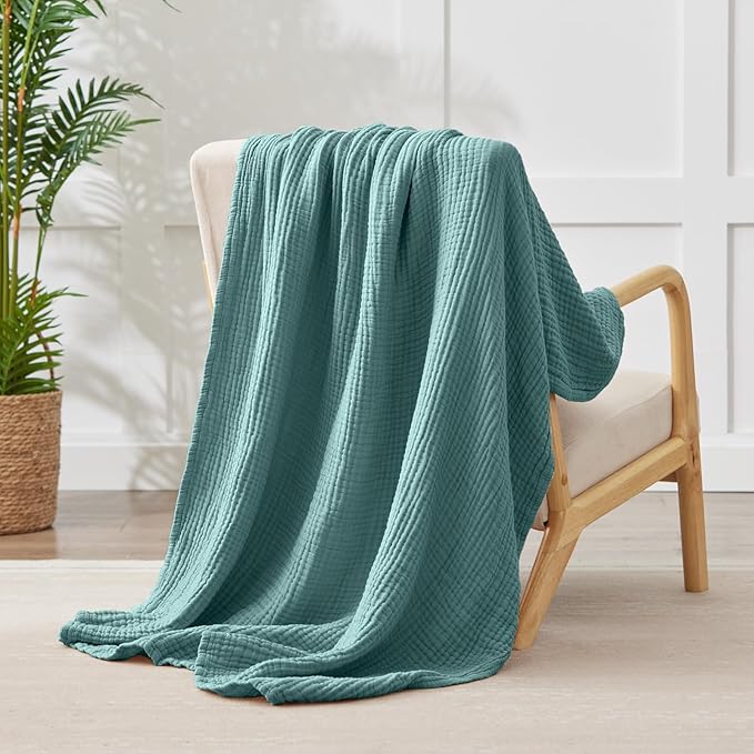 100% Cotton Muslin Blanket Twin XL 66" x 90", Breathable and Cooling Bed - Image 2
